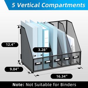 Portariviste da Scrivania in Metallo Nero con 5 Scomparti Verticali, Organizzatore per Ufficio e Spazio di Lavoro Domestico - Product Image 2