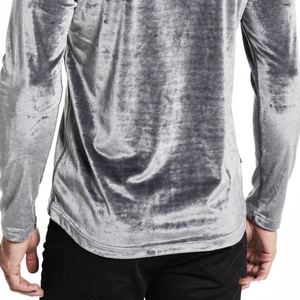 T-shirt en velours à manches longues pour homme, gris uni, col rond, coupe classique, vêtements décontractés, t-shirts en velours pour homme, streetwear, mode, t-shirt en velours - Product Image 3