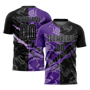 Maillot de football personnalisé à motif graffiti noir, violet-gris, imprimé par transfert thermique, avec logo personnalisé, nom de l'équipe - OEM - Product Image 4