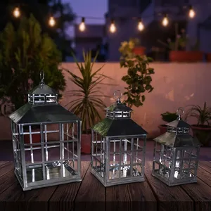 Modern Stainless Steel <b>Glass</b> <b>Lantern</b> Set Decorative Candle Holders Indoor Outdoor Hanging Tabletop Patio Garden Home Decor - Product Image 4