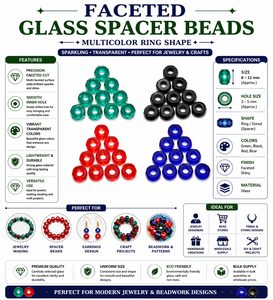 Cuentas espaciadoras de vidrio facetado multicolor en forma de anillo, cuentas transparentes tipo donut para la fabricación de joyas, suministro a granel para manualidades. - Product Image 6