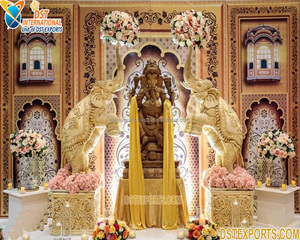 Configuración de decoración de entrada de boda con temática de Ganesha hecho de madera con marco de fondo decoración temática de entrada de Ganesha tallada de madera Reino Unido - Product Image 6