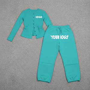Custom High Quality Breathable Eco-Friendly Heavyweight <b>Embroidery</b> Cotton Fleece Stand Collar Tracksuit <b>Set</b> Half Zip Women - Product Image 2