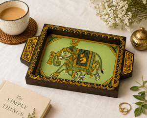 ถาดไม้พิมพ์ลายช้าง งานแฮนด์เมด ถาดตกแต่งโต๊ะกาแฟ ของตกแต่งบ้านสไตล์ชาติพันธุ์ ของชำร่วยงานแต่งงาน ขายส่ง - Product Image 2
