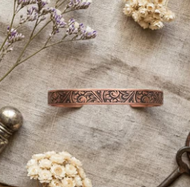 Premium Pure Copper <b>Engraved</b> Vintage Floral Scrollwork Pattern Cuff <b>Bangle</b> Adjustable Open Thin Wristband Solid Pure Metal - Product Image 4