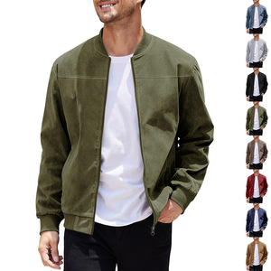 OEM Mens Suede Jacket Solid Color Zipper <b>Coat</b> Casual Retro Long Sleeve <b>Cardigan</b> Jacket Autumn Fall Fashion Wholesale Mens Jacket - Product Image 1