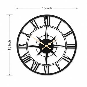 Empire Compass Black Metal Roman Wall Clock 15 Inch Luxury Compass Inspired Decorative Wall Clock with Gold Hands Modern Quartz - Product Image 2