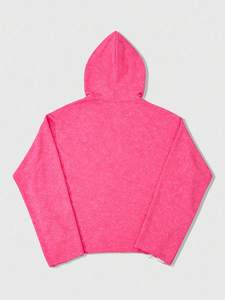 Sudadera con capucha personalizada de marca privada con pedrería, unisex, de algodón grueso de 450 GSM, forro polar, estilo cropped, desgastada, rosa, al por mayor - Product Image 3
