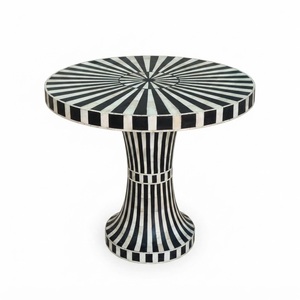 Mesa de Centro Redonda Negra Geométrica Moderna con Incrustaciones de Hueso Hechas a Mano, Decoración de Sala de Estar Artesanal India al por Mayor - Product Image 3