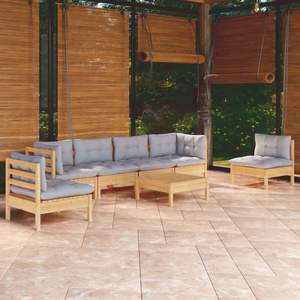 Conjunto de Muebles de Jardín de Madera de Pino Maciza con Tela (100% Poliéster) en Gris - Product Image 1