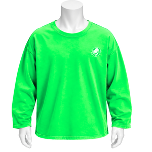 <b>Lime</b> <b>Green</b> Reversed LS Tee Oversized Long Sleeve Cotton T <b>Shirt</b> Washed Finish Drop Shoulder Casual Streetwear Relaxed Fit Top - Product Image 1