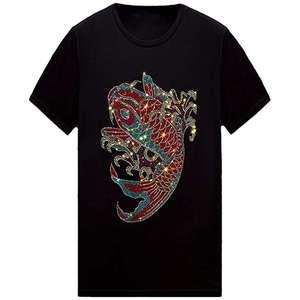 Men's & Women's Glitch Skull Rhinestone T-Shirt 2026 Deep Jet Black Regular Fit Silver <b>Gold</b> Multi-Color <b>Sparkle</b> Crystal <b>Top</b> HD - Product Image 2