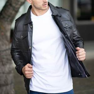 Chaqueta Negra Personalizada al por Mayor con Logotipo para Hombre, Chaquetas de Cuero para Hombre, Chaquetas de Alta Calidad para Invierno, Ropa Urbana de Cuero Vacuno - Product Image 4