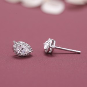 IGI Certified Lab Grown Diamond Pear Halo Stud Earrings 18K White / Yellow & Rose Gold Pear Cut Diamond <b>Cluster</b> Stud Earrings - Product Image 4