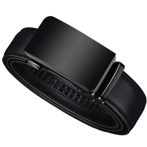 Cinturón Formal de Cuero Genuino, Color Negro Sólido, Hebilla Rectangular con Cierre Automático Plateado, Duradero, para Hombre - Product Image 2
