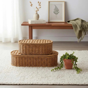 Best Seller Box Woven Rattan Oval <b>Basket</b> Natural <b>Wicker</b> <b>Storage</b> Box Handmade Desktop Organizer - Product Image 5