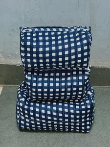 Foldable Cosmetic Bag Blue White Checkered Pattern Textile Zipper Closure Medium Size Simple Style Portable Toiletry Bag - Product Image 1