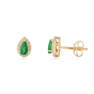 Dainty Minimalist Simple <b>Emerald</b> & Diamond Wholesale Pear Shape Halo <b>Stud</b> Earrings For Girls 14K Real Yellow Gold Women Jewelry - Product Image 3