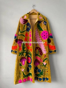 Bata de mujer con cuello en V, reversible, 100% algodón, 480g, con bordado floral azul, tipo kimono largo, con cinturón, para estar en casa o como ropa de descanso. - Product Image 6