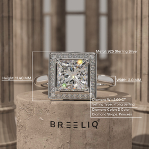 14K White Gold Princess Cut 2CT Halo Diamond Engagement Ring Square Pave <b>Bridal</b> Ring OEM ODM Supplier - Product Image 2