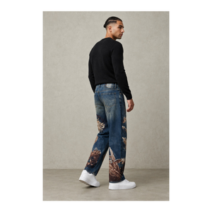 Jeans à Coupe Droite Brodés pour Hommes, Pantalons en Denim Stylés, Vêtements Casual, Mode Tendance, Streetwear, Confort Quotidien, Look Moderne pour Hommes - Product Image 3
