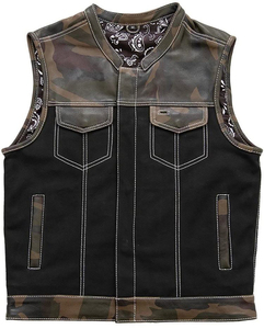 Chaleco de Motociclista de Cuero con Camuflaje para Hombre, Cuello Redondo, Múltiples Bolsillos, Estilo Biker, Prenda Exterior para Otoño - Product Image 4