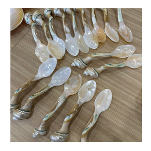 Cuillère artisanale en nacre avec manche en coquillage naturel pour une mise en scène de table de luxe - Product Image 5