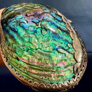 กล่องใส่เครื่องประดับเปลือกหอยเป๋าฮื้อธรรมชาติ: กล่องเก็บของทรงรีสไตล์วินเทจ - Product Image 2