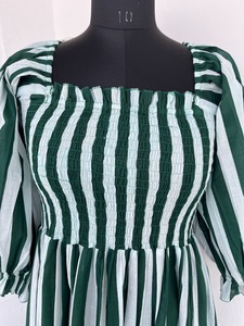 Women Green <b>White</b> Striped Cotton <b>Maxi</b> <b>Dress</b> Smocked Square Neck Ruffle Sleeve Boho <b>Summer</b> <b>Dress</b> Wholesale Ladies <b>Dresses</b> - Product Image 3