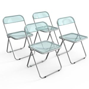 2pcs Blue Transparent Foldable Patio Plastic Folding Chairs - Product Image 2