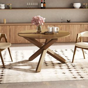 47 Inches <b>Round</b> <b>Solid</b> Acacia <b>Wood</b> <b>Dining</b> <b>Table</b> with Legs for 4-6 Persons - Product Image 3