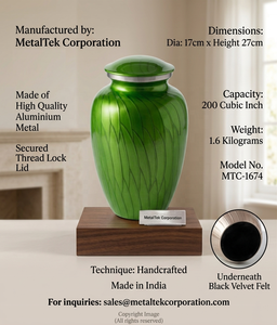 Authentic Handcrafted Green Aluminum Cremation Urn Large Capacity Secure Thread Lid Velvet Base Decorative Memorial Funeral Urns - Product Image 2