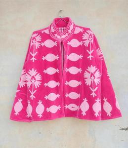 เสื้อแจ็คเก็ตซูซานีปักลายดอกไม้กำมะหยี่สีชมพูพรีเมียม แขนยาว คอตั้ง สไตล์โบฮีเมียน เสื้อคลุมสำหรับผู้หญิงช่วงฤดูใบไม้ร่วง - Product Image 4