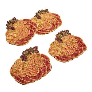 Pumpkin <b>Beaded</b> <b>Coaster</b> Set Handmade Fabric Mats Irregular Shape Traditional Design - Product Image 1