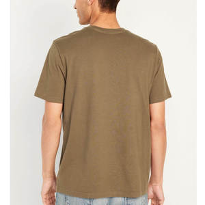 Camiseta de algodón de manga corta con cuello en V para hombre, color liso, ajuste holgado, estilo casual, verde oliva, tejido de punto tipo jersey, 220g, lavado frontal - Product Image 5