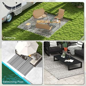Tappetino da Picnic Reversibile 8x10 in Stile Boho, in PP Intrecciato, Grigio e Bianco, Portatile per Camper, Campeggio, Patio e Viaggi - Product Image 5