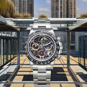 Reloj de Edición Limitada de Acero Inoxidable con Esfera Esqueletizada, Bisel con Tacómetro de Carbono Negro, Reloj Mecánico de Lujo de Alta Calidad, Estilo Hip Hop - Product Image 4