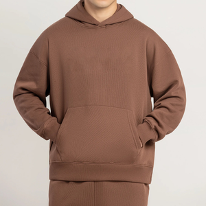 Chándal Unisex Marrón con Capucha, Color Sólido, Corte Regular, Informal para Otoño, de Algodón, con Bolsillos Laterales y Cierre con Cordón - Product Image 4