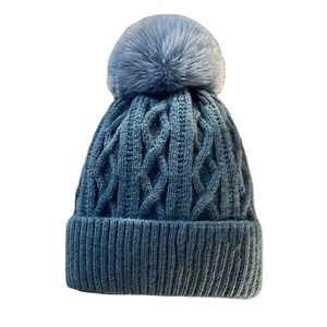 Wholesale Unisex Acrylic Beanie Pom Pom Hat <b>Winter</b> Warm Flanged Fur Cuffed Beanie Street Style Cold Proof <b>Cap</b> Custom Logo - Product Image 5