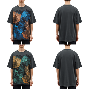 Camiseta Oversize de Algodón de Alta Calidad con Estampado Geométrico Abstracto y Hombros Caídos, Corte Holgado y Estilo Urbano - Product Image 3