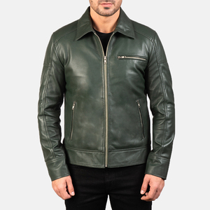 Chaqueta de Cuero Verde para Hombre, Diseño Clásico y Ajustado, Servicio OEM, Lavada, Moda 2026 - Product Image 6