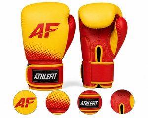 ถุงมือชกมวย Athlefit สีแดงเหลือง วัสดุ PU ปิดด้วยเวลโคร ระบายอากาศได้ดี อุปกรณ์ฝึกซ้อมสำหรับผู้ใหญ่ - Product Image 1
