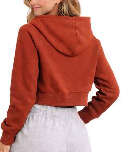 Sudadera Corta con Cremallera para Mujer, Manga Larga, Informal, de Felpa Suave, Color Naranja Óxido, Ropa de Calle, Moda Otoño Invierno - Product Image 2