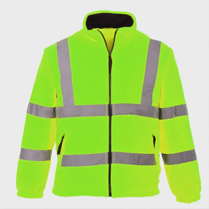 High Visibility Reflective Work <b>Jacket</b> Men's Yellow Safety Coat with <b>Silver</b> Stripes Polyester Material - Product Image 6