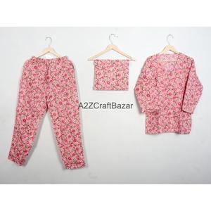 Conjunto de pijama 100% algodón, ropa de dormir estampada, conjunto de pijama de dos piezas con cintura elástica, pantalones y top de manga larga para el verano. - Product Image 1