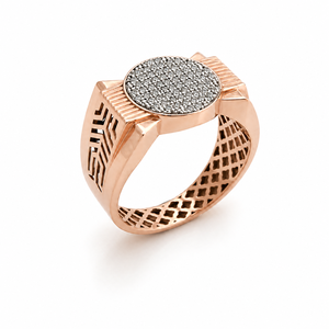 18K Rose <b>Gold</b> Mens Diamond Pave <b>Ring</b> Round Top Geometric Pattern Luxury Statement Fine Jewelry Wedding Party Daily Wear Gift - Product Image 2