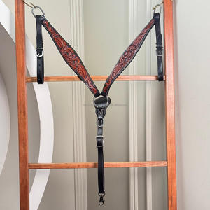 Collier western en cuir de vachette taillé à la main, rouge, floral, sculpté à la main, pour rodéo, ranch, trail et baril - Product Image 4