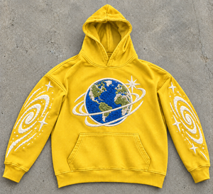 Sweat à capuche vintage personnalisé avec impression de la planète Terre, unisexe, décontracté, en coton noir, tissu French Terry, coupe ample, logo sur le devant, poche, design hiver - Product Image 2