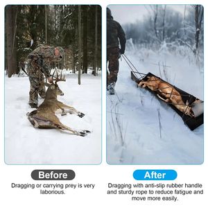 อุปกรณ์ลากเลื่อนหิมะสีดำขนาด 32.8 ฟุต พร้อมเชือกสีขาวขนาด 16.1 ฟุต สำหรับการล่าสัตว์และการลากของ - Product Image 4