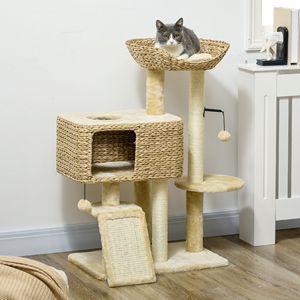 Árbol para Gatos de Cáñamo Beige, Ecológico, para Interiores, con Postes Rascadores y Condo con Diseño Sólido - Product Image 2
